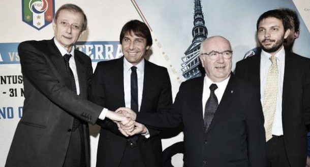 Conte Fassino Tavecchio presentazione amichevole con l'Inghilterra