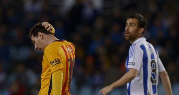 Messi deluso in Real Sociedad-Barcellona Liga